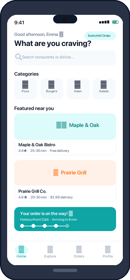 Switchtill Order App — customer ordering on phone