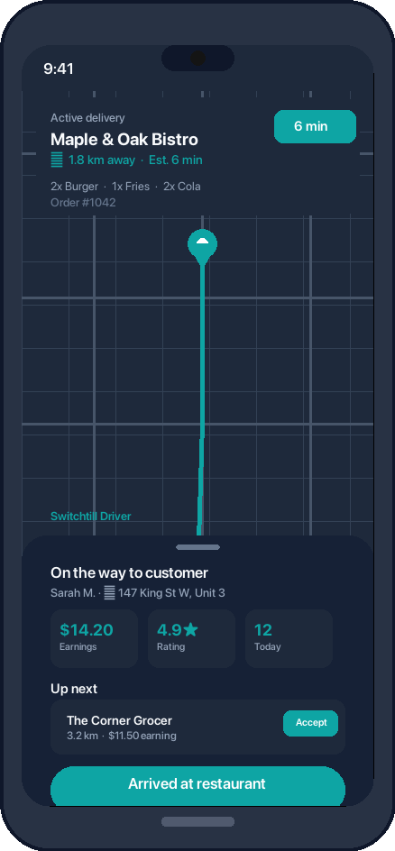 Switchtill Driver App — delivery management on phone